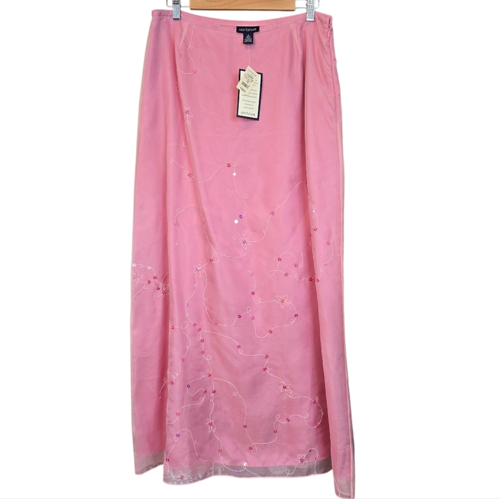 Ann Taylor 100% Silk Romantic Cottagecore Y2K Midi Skirt Pink NWT Size 12
